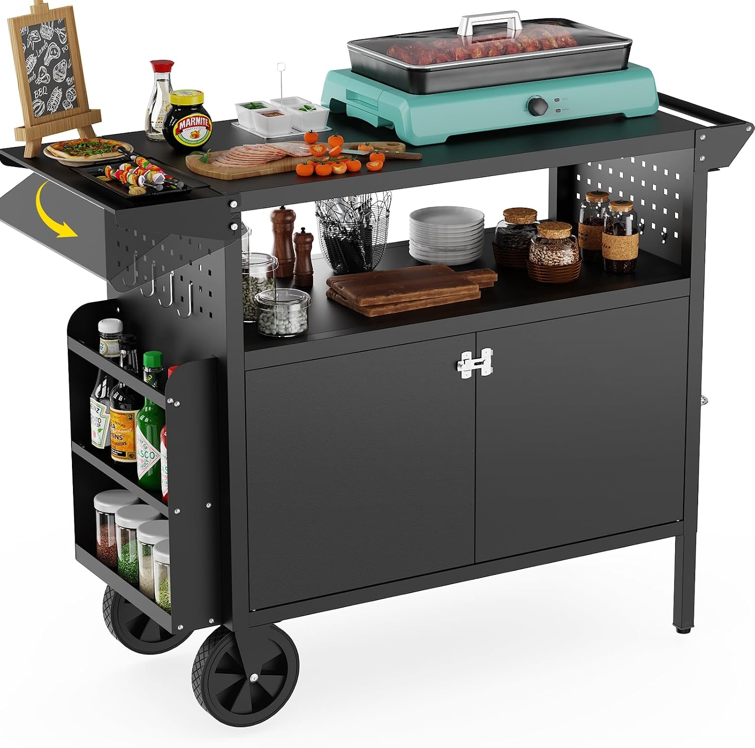 Food Storage Kitchen - Table de barbecue d'extérieur avec rangement,